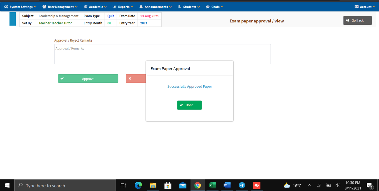 Quiz Approval Details