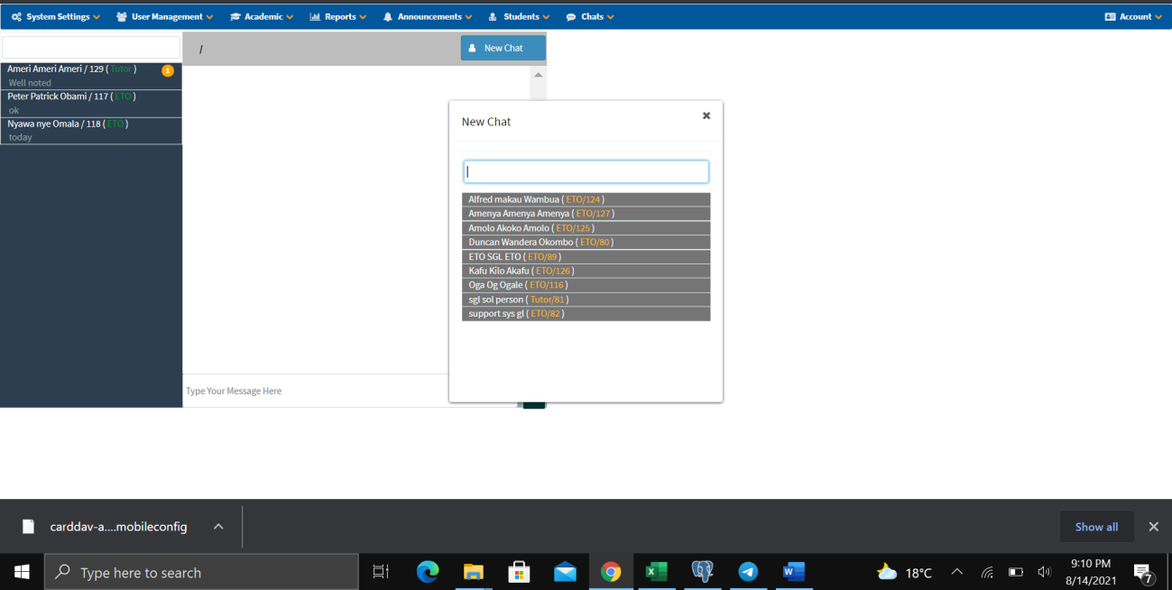 Chat Message Interface
