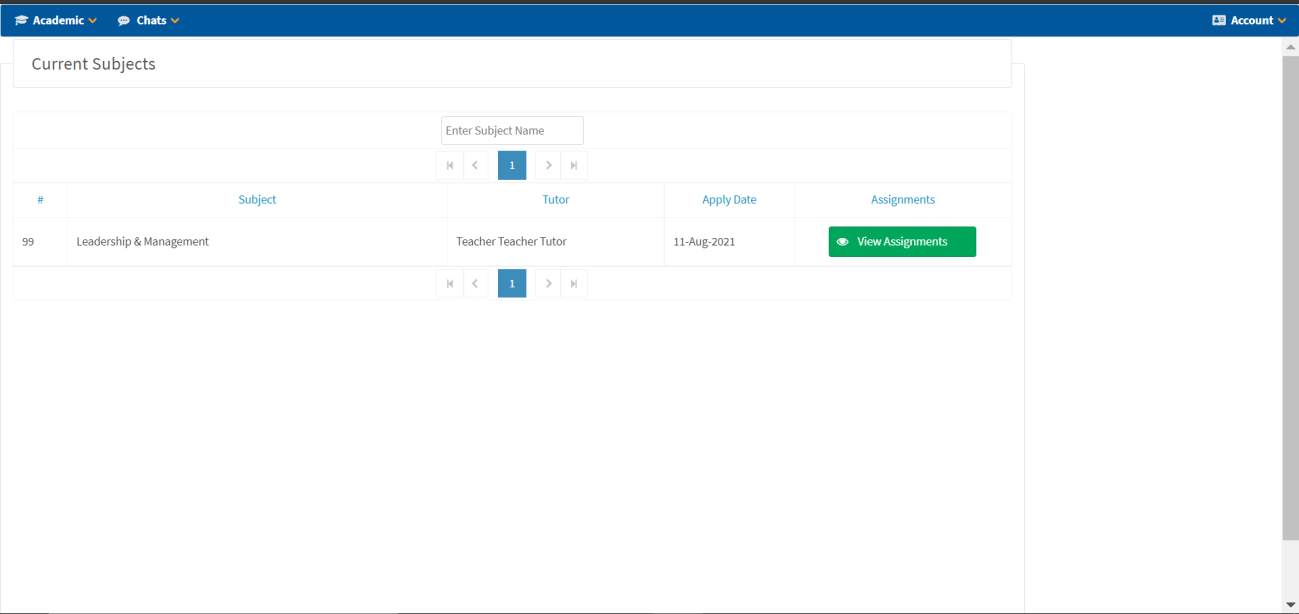 Student Subjects View