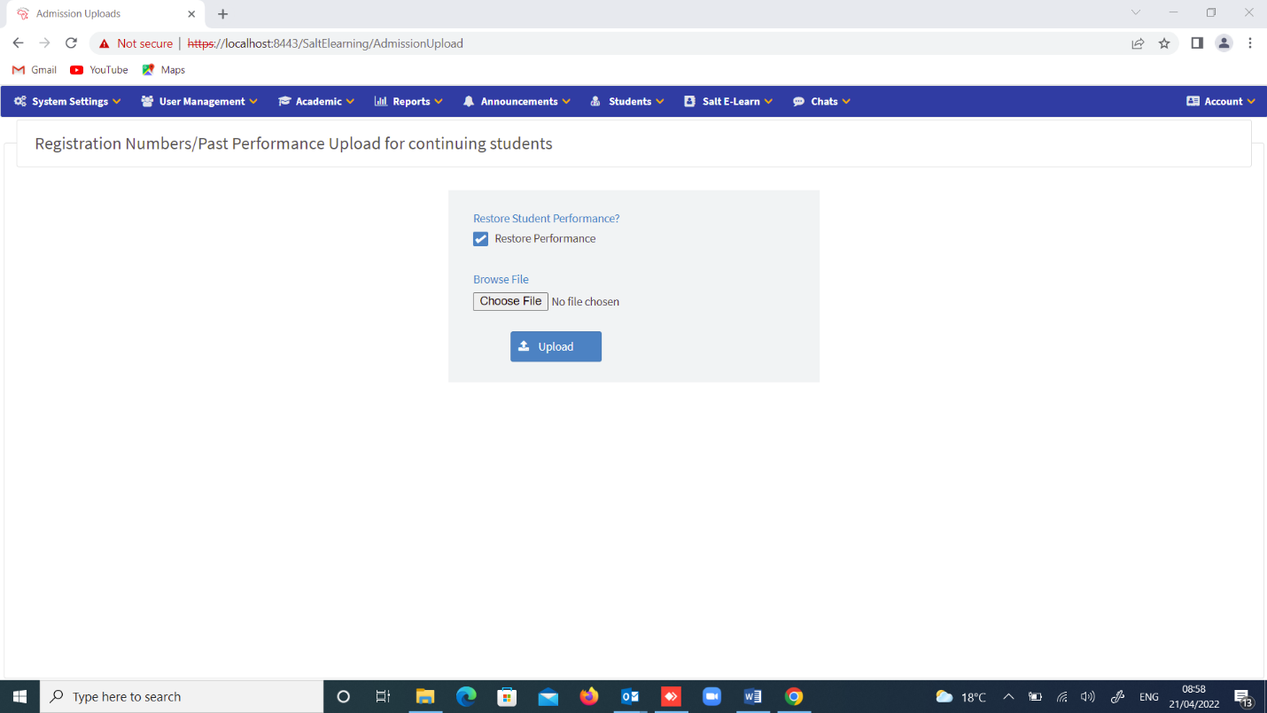 Upload Registration Numbers