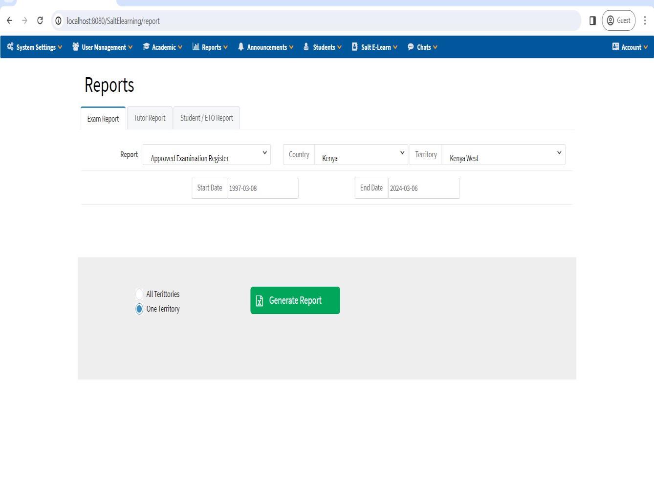 Tutor Report Territory Selection