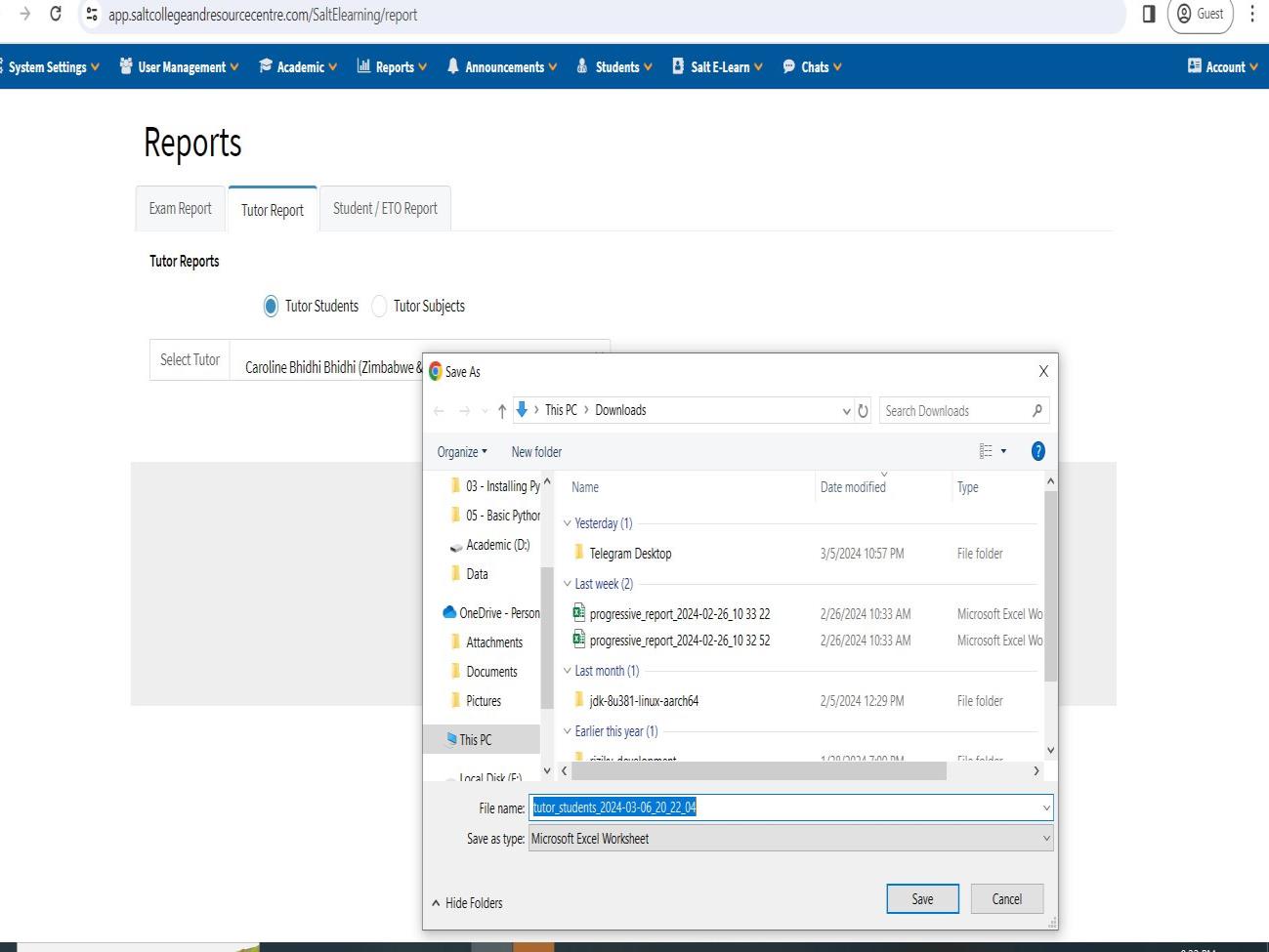 Exam Register & Course Update Reports